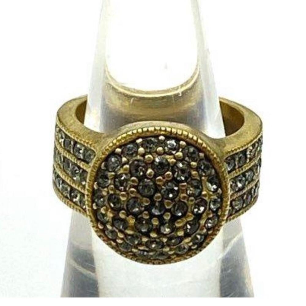 Vintage Heidi Daus Gold Tone Belgium Disc Statement Ring Swarovski Crystal Sz 6